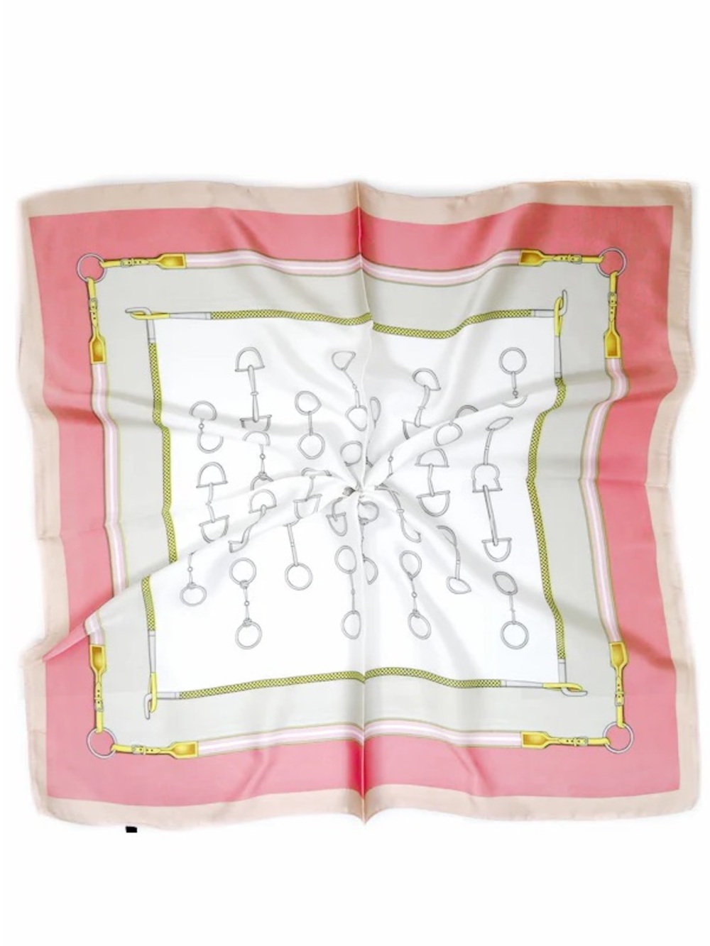 Silk Pink Border Equestrian Print Scarf